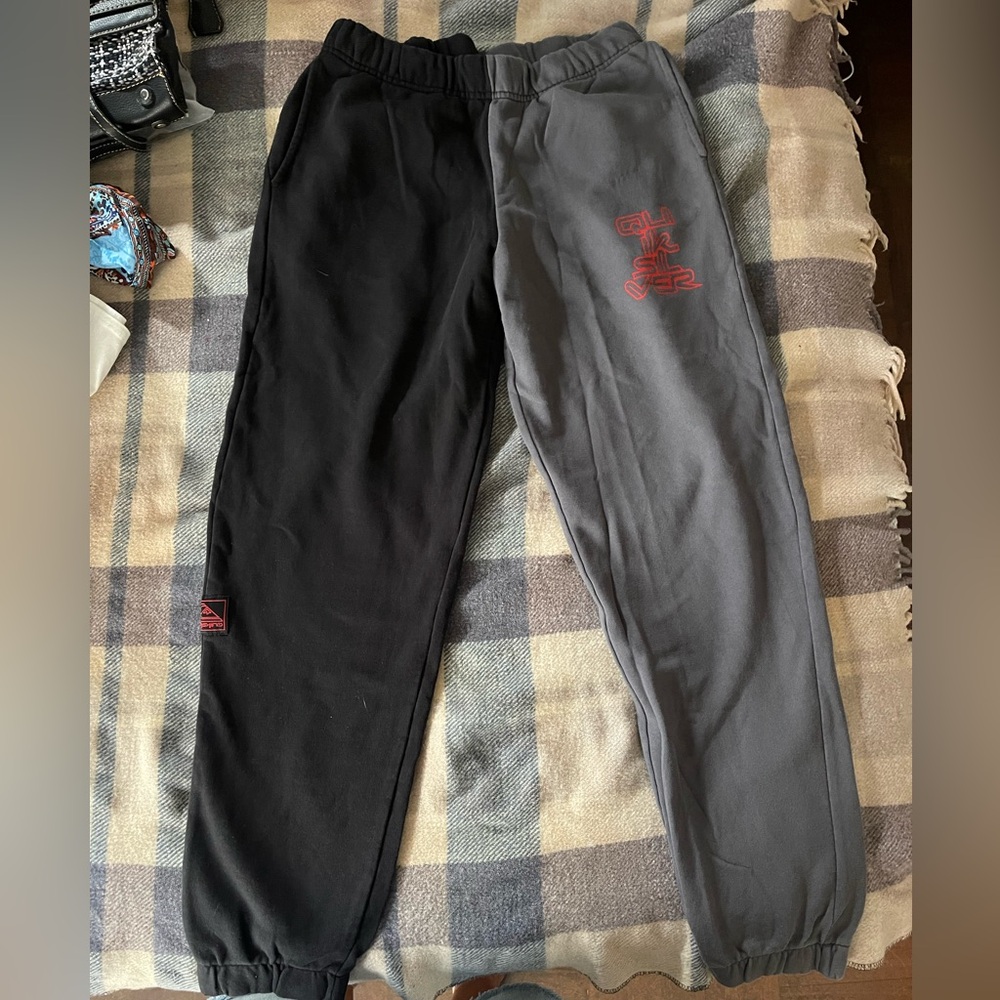 Quiksilver Black and Gray Sweatpants with Red Logo
